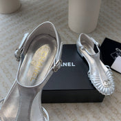 Summer New Hollow Roman Sandals Silver Sheepskin