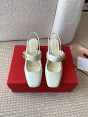 VLOGO LOCKER MARY-JANE SLINGBACK PUMPS IN WHITE CALFSKIN 65 MM