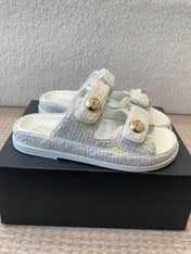 DAD SANDAL IN WHITE FABRIC WITH SEQUINS MULE