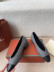 BALLET IN GREY TWEED MIX BLACK LAMBSKIN