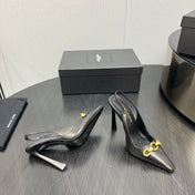 GOLD CHAIN ATTACHED HIGH SLINGBACK IN BLACK SMOOTH LAMBSKIN