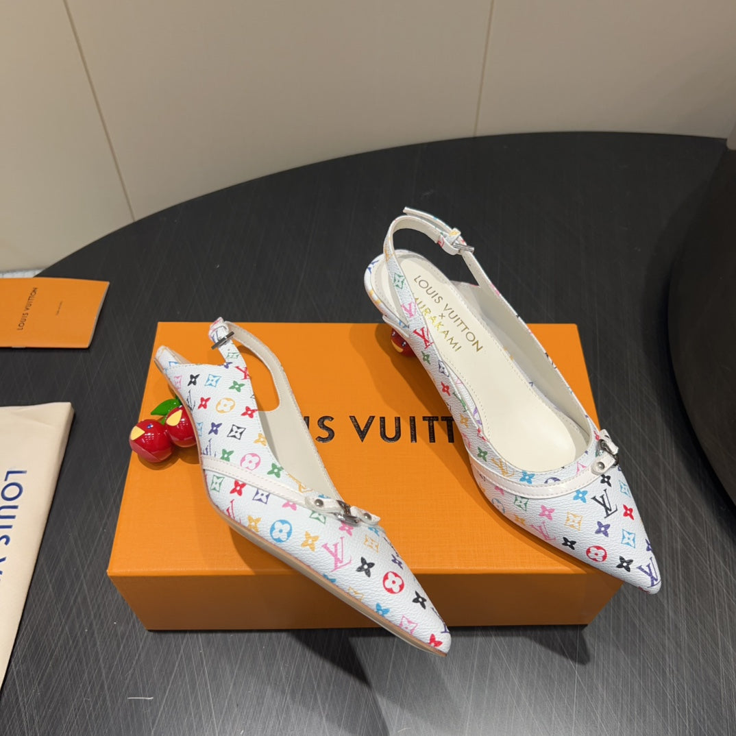 LV HIGH SLINGBACK LOGO PRINT 25S 55 MM IN WHITE CALFSKIN