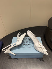 PRADA 25S POINTED TOE SLINGBACK 85MM IN WHITE LAMBSKIN WITH TIE UP DESIGN