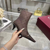 GUCCI 26S HORSEBIT ANKLE BOOTS 55 MM IN DARK BROWN GG CANVAS