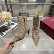 GUCCI 26S HORSEBIT ANKLE BOOTS 55 MM IN BEIGE GG CANVAS