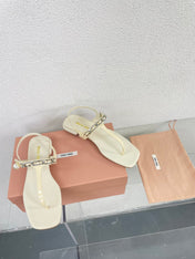 Pearl Chain Flip-Flops Apricot Color Leather