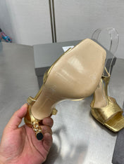 HIGH-HEELED T-STRAP SANDAL IN GOLD CALFSKIN