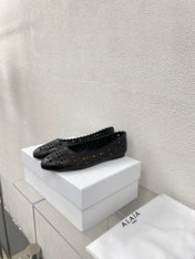 ALAIA BALLET FLAT IN BLACK MESH LAMBSKIN