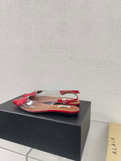 ALAIA LE COEUR FLAT SLINGBACKS IN CHERRY RED PATENT LAMBSKIN