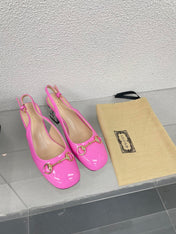GG WOMEN'S HORSEBIT SLINGBACK IN FUSCIA PINK CALFSKIN WITH RHINSTONES