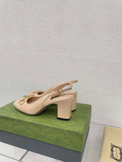 GG WOMEN'S HORSEBIT SLINGBACK 75MM IN TAN BEIGE CALFSKIN