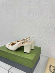 GG WOMEN'S HORSEBIT SLINGBACK 75MM IN WHITE CALFSKIN