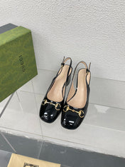 GG WOMEN'S HORSEBIT SLINGBACK 65MM IN BLACK CALFSKIN