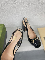 GG WOMEN'S HORSEBIT SLINGBACK 95MM IN BLACK CALFSKIN