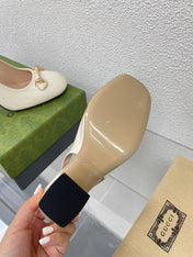 GG WOMEN'S HORSEBIT SLINGBACK 95MM IN WHITE CALFSKIN