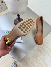 KNOT HIGH PUMP IN BRONZE BROWN AND GOLD METAL HEEL 9 CM