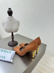 KNOT HIGH PUMP IN BRONZE BROWN AND GOLD METAL HEEL 9 CM