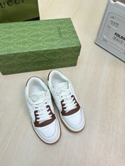 GG INTERLOCKING G SNEAKER WHITE BROWN CALFSKIN AND FABRIC