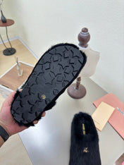 BLACK RABBIT FUR MULES