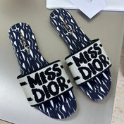 DWAY SLIDE EMBROIDERED COTTON AND NAVY BLUE MISS DIOR ALLOVER MOTIF
