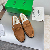 BOTTEGA VENETA 26S LOAFERS IN BROWN SUEDE AND WHITE WOOL