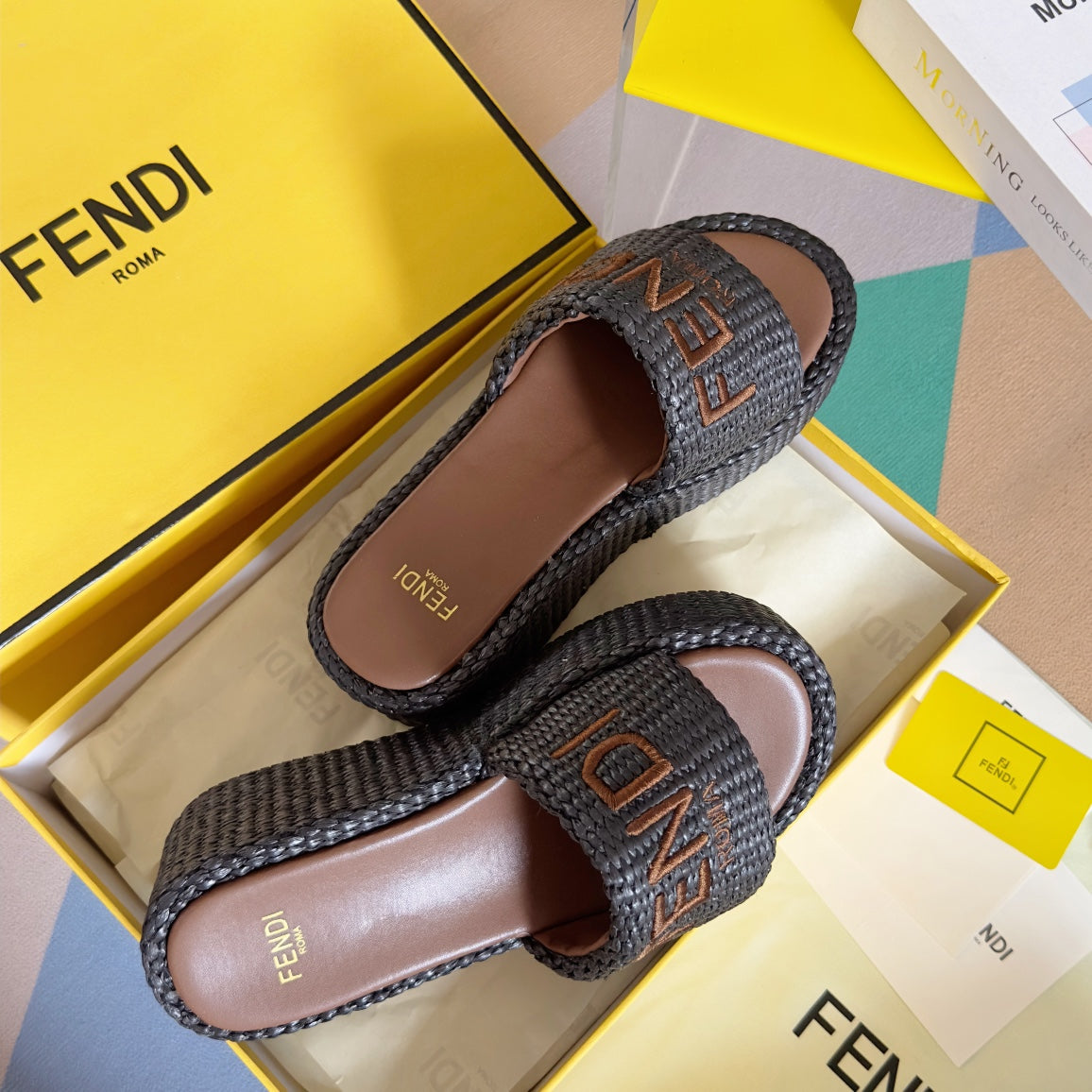 FF Sunshine 65 Chocolate Cotton Brown Leather Fibre Flatform Slide