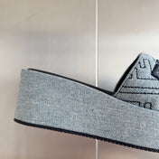 FENDI PLATFORM WEDGES IN GREY MONOGRAM JACQUARD WITH BLACK EMBROIDERED LOGO