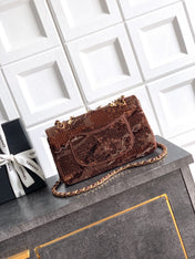 CHANEL 26S CLASSIC FLAP 25 IN BROWN BRONZE SEQUIN GOLD HARDWARE