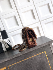 CHANEL 26S CLASSIC FLAP 25 IN BROWN BRONZE SEQUIN GOLD HARDWARE