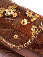 CHANEL 26S CLASSIC FLAP 25 IN BROWN BRONZE SEQUIN GOLD HARDWARE