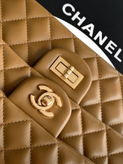 CHANEL 26S QUILTED CLASSIC FLAP MEDIUM BAG 25 IN KHAKI BROWN LAMBSKIN GOLD HARDWARE