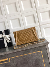 CHANEL 26S QUILTED CLASSIC FLAP MEDIUM BAG 25 IN KHAKI BROWN LAMBSKIN GOLD HARDWARE