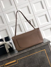 CHANEL 26S SOUPLISSIMO MAXI FLAP MEDIUM 32 IN BROWN GRAINED CALFSKIN SILVER HARDWARE