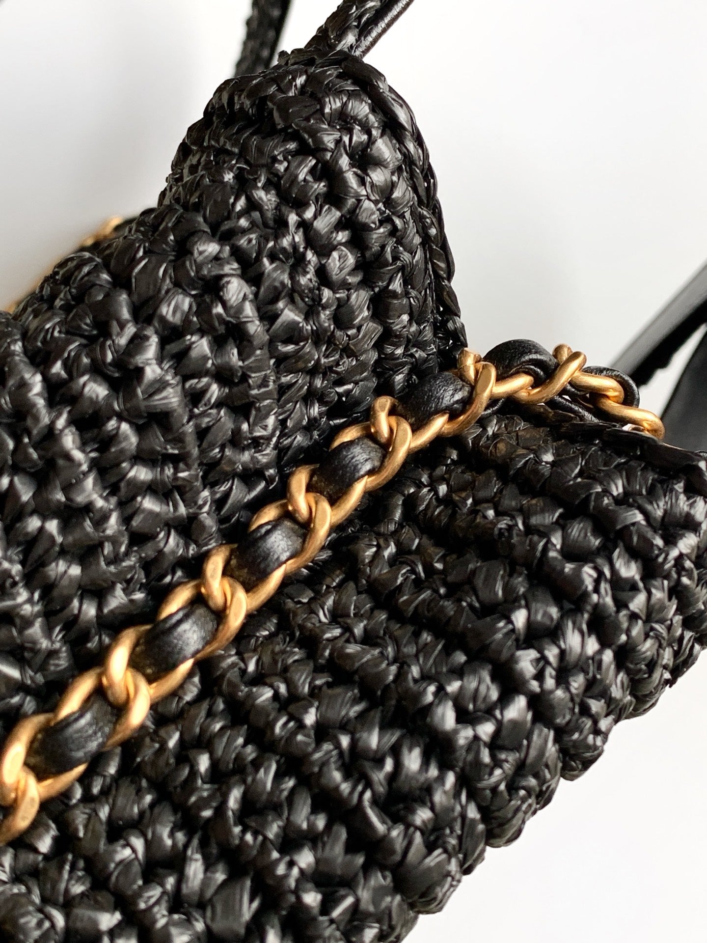 CHANEL 26S TOP HANDLE BAG 19 IN BLACK RAFFIA AND CALFSKIN GOLD HARDWARE