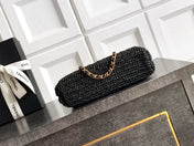CHANEL 26S TOP HANDLE BAG 19 IN BLACK RAFFIA AND CALFSKIN GOLD HARDWARE