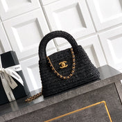 CHANEL 26S TOP HANDLE BAG 19 IN BLACK RAFFIA AND CALFSKIN GOLD HARDWARE