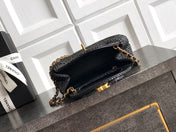 CHANEL 26S TOP HANDLE BAG 19 IN BLACK RAFFIA AND CALFSKIN GOLD HARDWARE