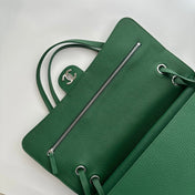 CHANEL 26S MAXI FLAP BAG 32 IN GREEN GRAINED CALFSKIN SILVER HARDWARE