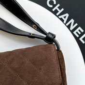 CHANEL 26S FLAP BAG 25 IN DARK BROWN QUILTED SUEDE