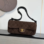 CHANEL 26S FLAP BAG 25 IN DARK BROWN QUILTED SUEDE