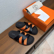 HM 26S KAZIMIR SANDAL IN BLACK CALFSKIN AND ORANGE FABRIC