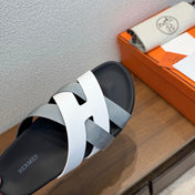 HM 26S KAZIMIR SANDAL IN WHITE CALFSKIN AND GREY FABRIC