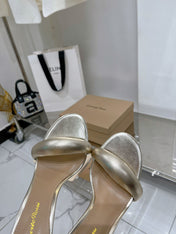 GIANVITO ROSSI 26S PADDED STRAP HIGH-HEEL MULES 105 MM IN GOLD LAMBSKIN