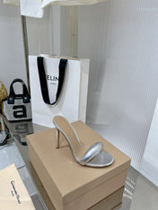 GIANVITO ROSSI 26S PADDED STRAP HIGH-HEEL MULES 105 MM IN SILVER LAMBSKIN