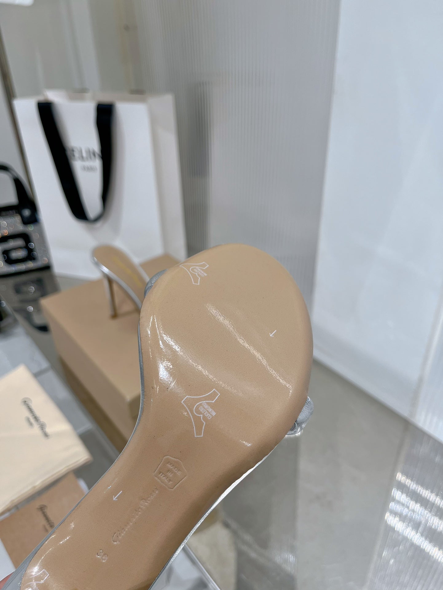 GIANVITO ROSSI 26S PADDED STRAP HIGH-HEEL MULES 105 MM IN SILVER LAMBSKIN