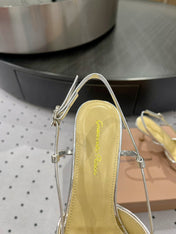 GIANVITO ROSSI 26S HEELED SLINGBACKS 85 MM IN SILVER PATENT CALFSKIN