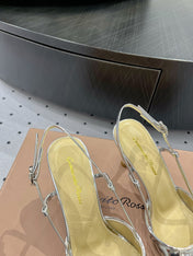 GIANVITO ROSSI 26S HEELED SLINGBACKS 85 MM IN SILVER PATENT CALFSKIN