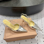 GIANVITO ROSSI 26S HEELED SLINGBACKS 85 MM IN SILVER PATENT CALFSKIN