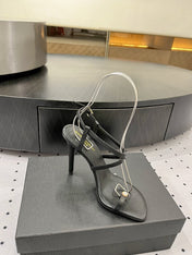 SL LINDEN HEELED SANDALS BLACK CALFSKIN