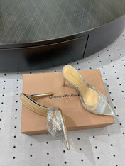 GIANVITO ROSSI 26S HIGH-HEEL SANDALS 110 MM IN SILVER RHINESTONE PVC
